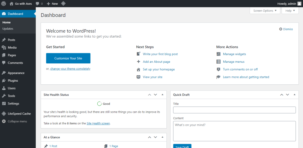 Aveshost WordPress Dashboard