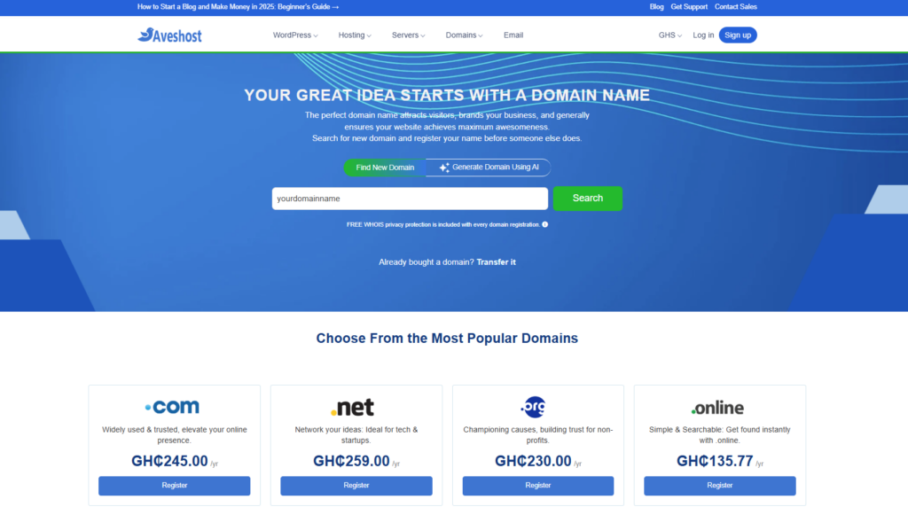 domain search page