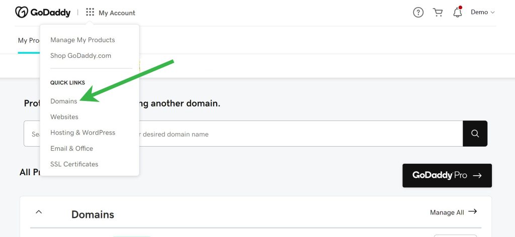Domain transfer from GoDaddy Account