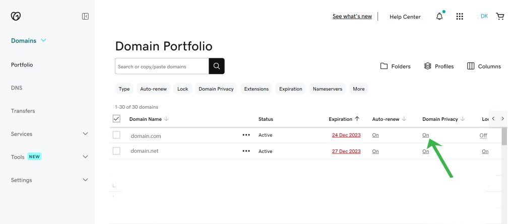 Domain transfer: Whois privacy protection