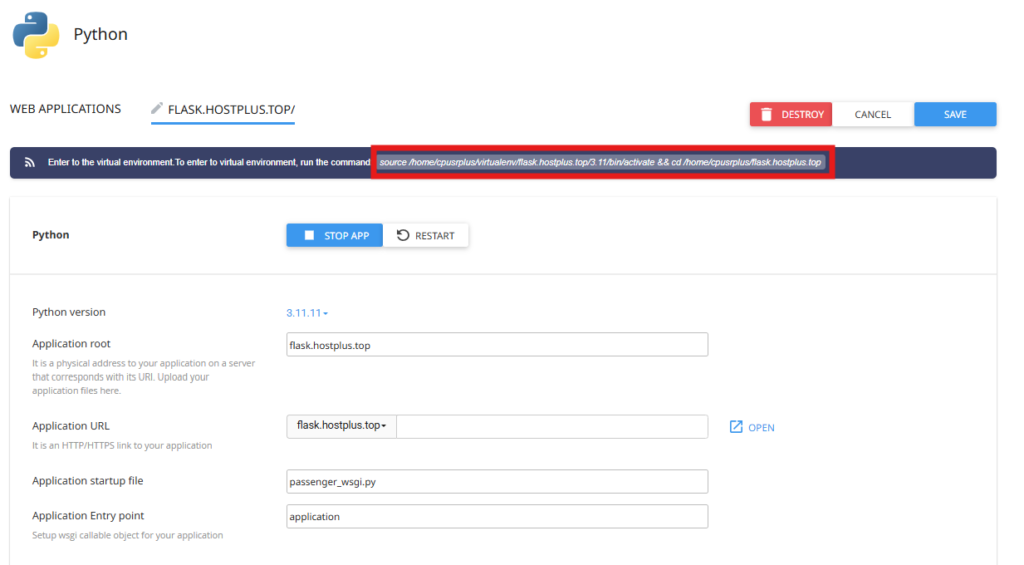 How to deploy flask app -  Virtual environment path